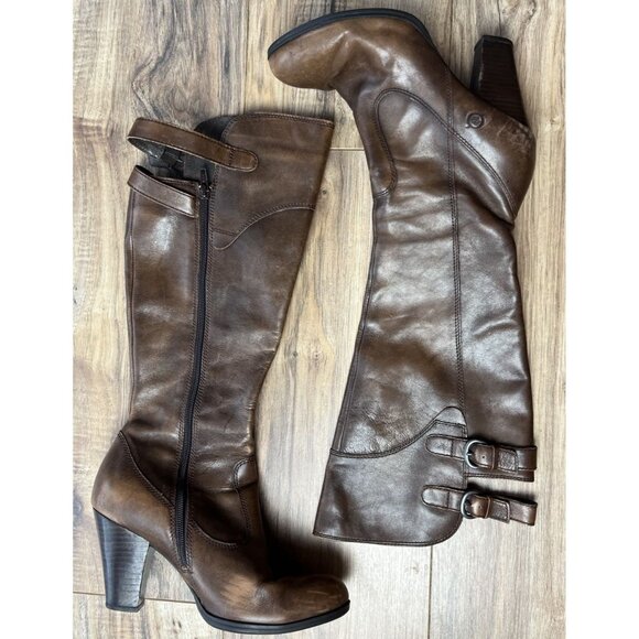 Born Brown Leather Knee-High Boots Heel Zip Fall Fashion Size 39 Women’s - Picture 2 of 11